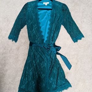 Emerald Green Lace Wrap Dress